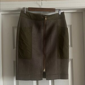 J Crew NWOT Olive Mesh Pencil Skirt with Front Zip